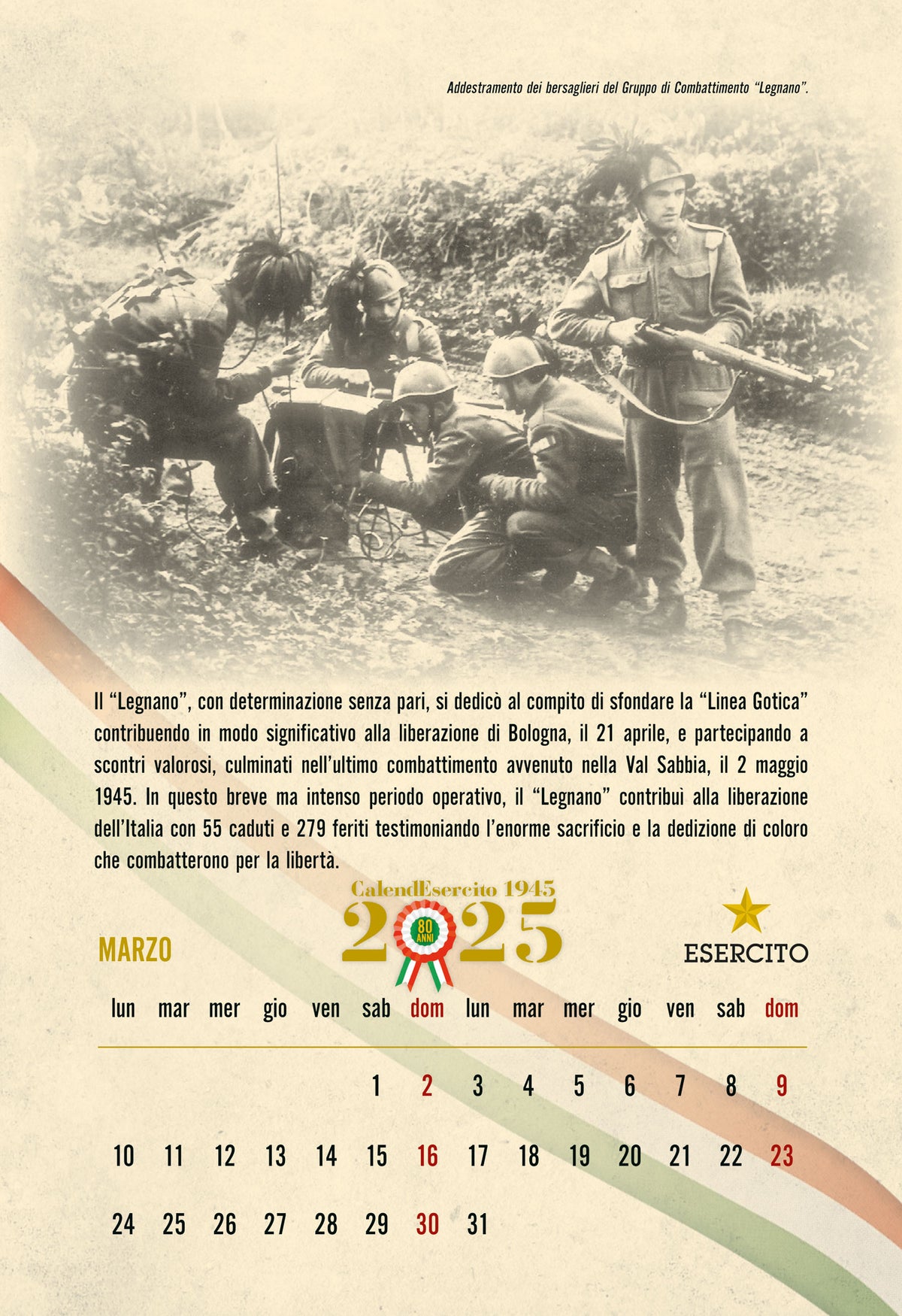 Calendario Esercito Italiano 2025 - da parete. Italia liberata