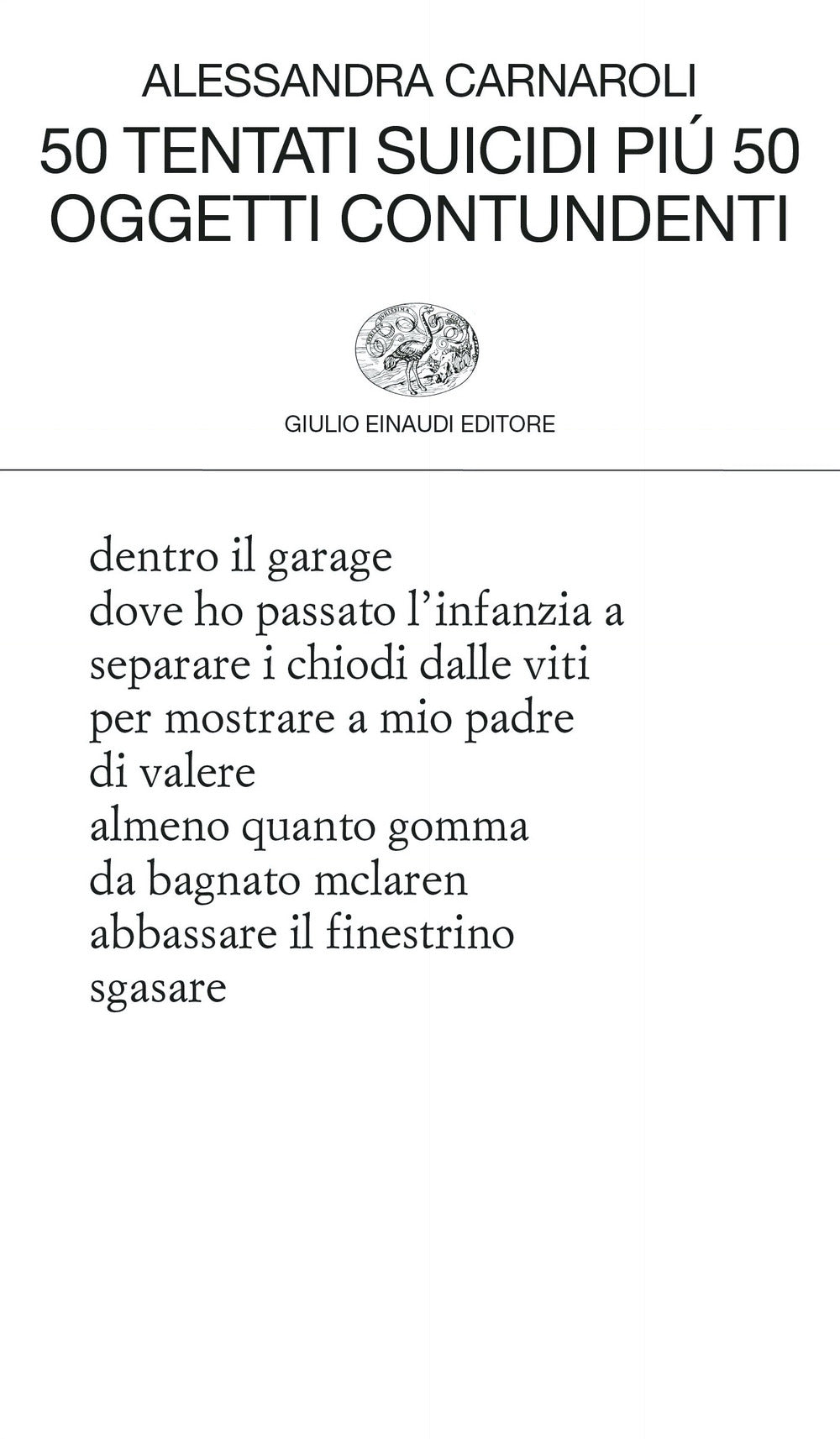 50 tentati suicidi più 50 oggetti contundenti.