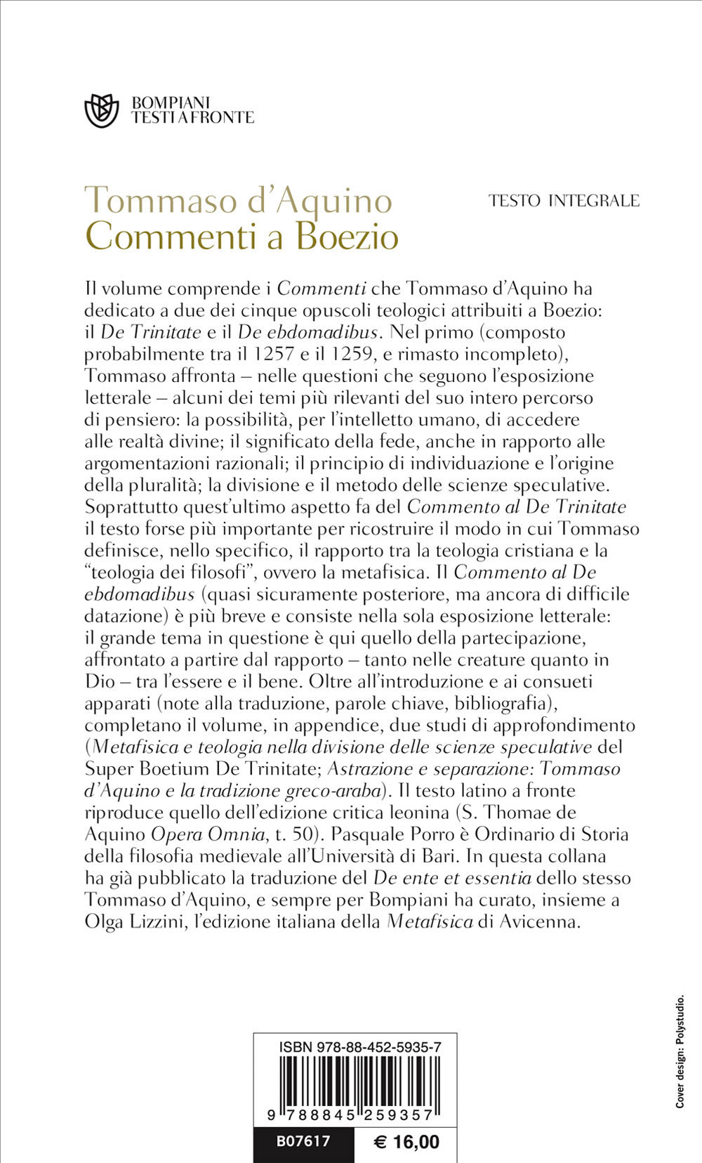 Commenti a Boezio. Testo latino a fronte