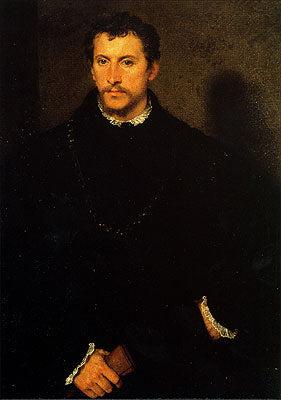 Cartolina. Firenze - Palazzo Pitti: Galleria Palatina. L'uomo dagli occhi grigi o l'Inglese (1545)