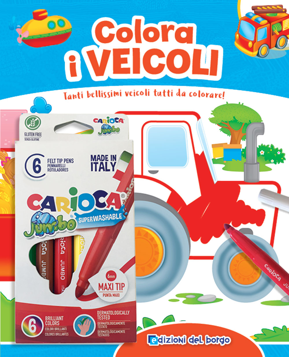 Colora i veicoli + pennarelli. Tanti bellissimi veicoli tutti da colorare!