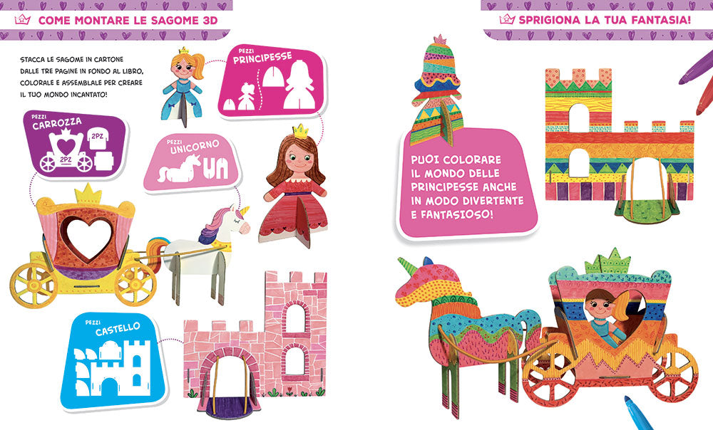 Colorare in 3D - Principesse. Tante pagine da colorare - 5 soggetti da costruire