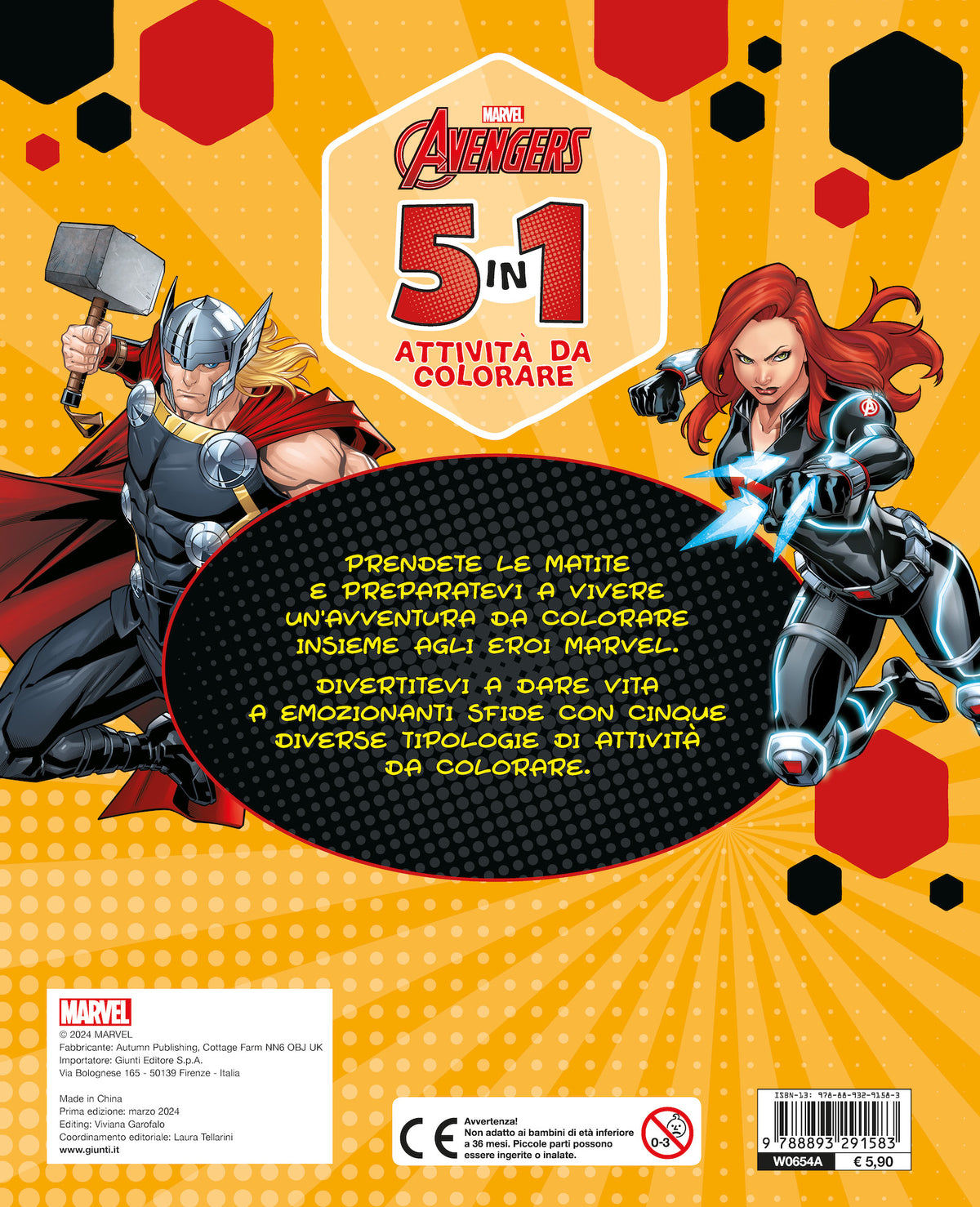 Avengers 5 in 1 attività da colorare. Con più di 60 adesivi