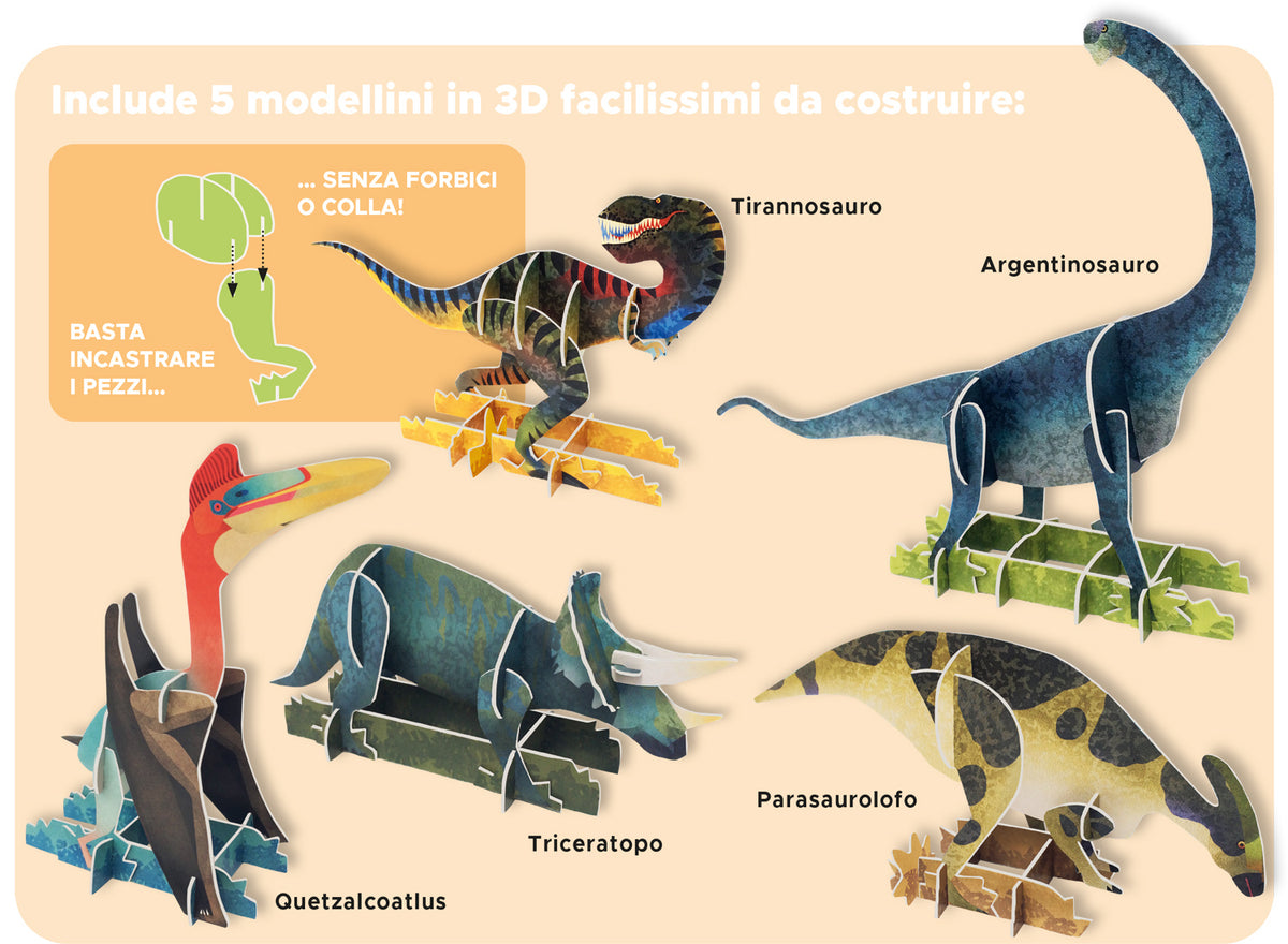 Dinosauri in 3D. Costruisci 5 animali preistorici