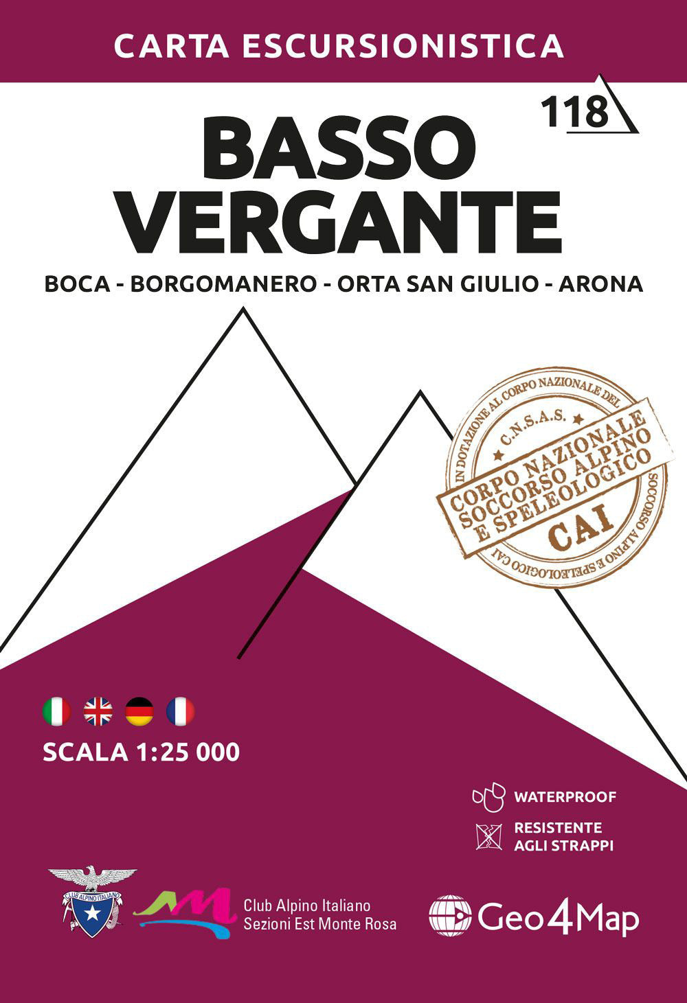 118 Basso Vergante. Boca, Borgomanero, Orta San Giulio, Arona. Carta escursionistica 1:25.000