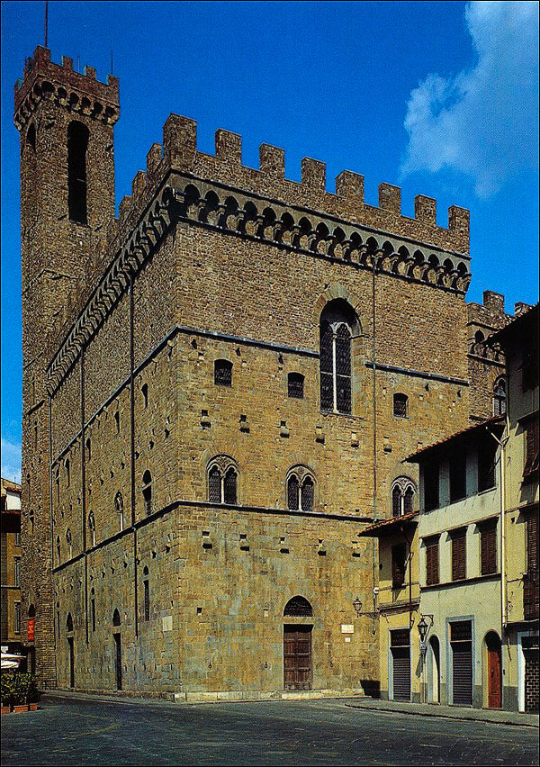 Cartolina. Firenze - Palazzo del Bargello. Veduta esterna tra via del Proconsolo e via della Vigna Vecchia