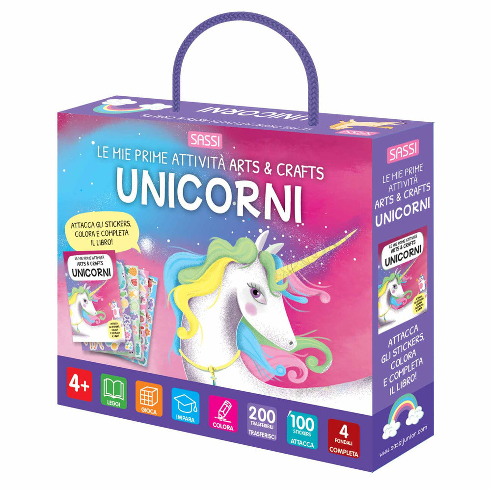 Unicorni. Le mie prime attività arts & crafts. Ediz. a colori. Con bastoncino da ricalco. Con 4 fondali. Con 200 trasferibili. Con 100 Adesivi.