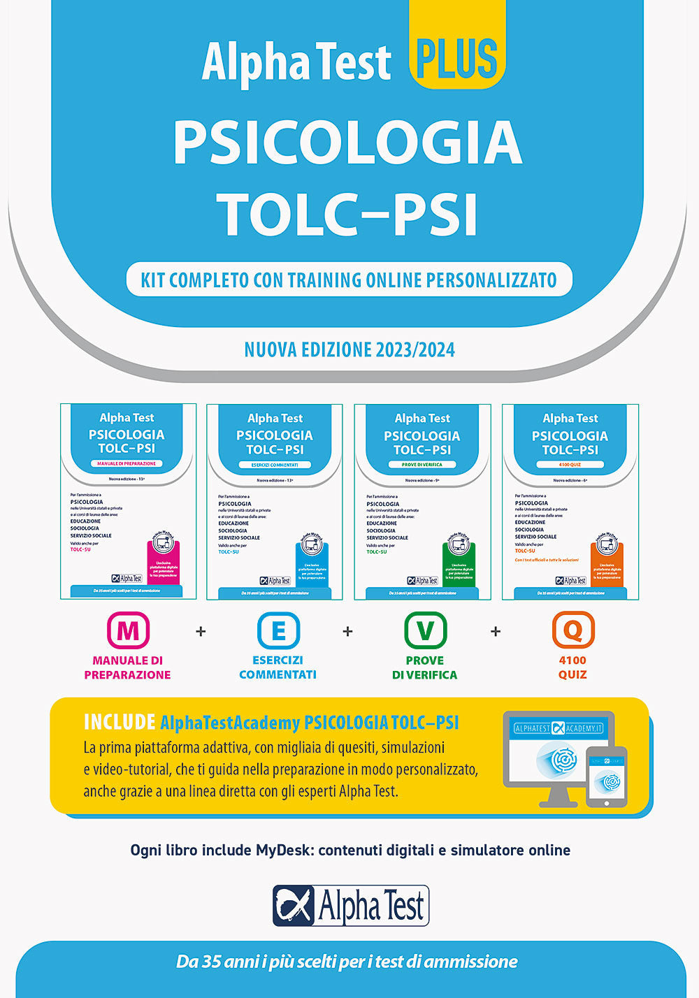 Alpha Test plus psicologia TOLC-PSI. Kit completo di preparazione con training on line personalizzato. Con MyDesk